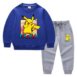 Children Pokemon Pikachu Hoodie & Pant Set Sweatshirt Set Solid Color Cotton Warm