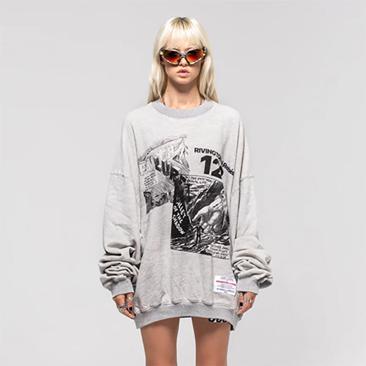 Rrr123 Sweatshirt Rivington ROI Rebis Comic Print High Street Loose round Neck Sweater