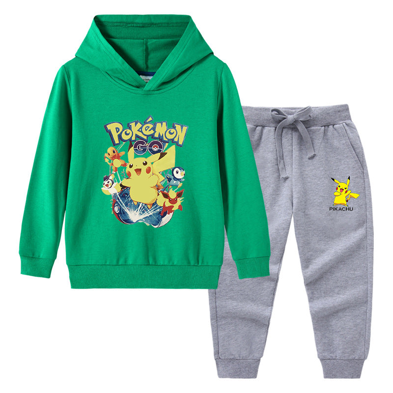 Children Pokemon Pikachu Hoodie & Pant Set Hooded Sweater Trousers Two-Piece Set Baby Cotton