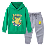 Children Pokemon Pikachu Hoodie & Pant Set Hooded Sweater Trousers Two-Piece Set Baby Cotton