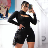 Spring High Waist Sheath Print Tight Long Sleeve Casual Sports Jumpsuit