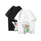 Men's T-shirt Summer Short-Sleeved Men's T-shirt Hong Kong Style Fashion All-Match Loose Cartoon Dinosaur Printed Top
