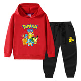 Children Pokemon Pikachu Hoodie & Pant Set Hooded Sweater Trousers Two-Piece Baby Cotton Sweater Suit