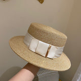 Straw Hat Flat Top Women's Straw Hat Beach Hat British Style Top Hat