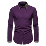 Men's Shirts Autumn Men's Color Matching Fashionable Embroidered Long-Sleeved Shirt