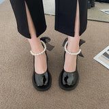 Nude Block Heel Sandals Vintage Bow Leather Shoes