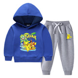 Children Pokemon Pikachu Hoodie & Pant Set Fleece Lined Padded Warm Keeping Winter Clothes Sweatershirt