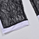 Kesha Black Dress Sexy Lace See-through Navel Contrast Color Suit for Women
