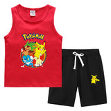 Children Pokemon Pikachu Tshirts & Shorts Summer Vest Middle Pants Sports Casual Thin Sleeveless Two Pieces