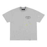 Present T Shirt Color Splash-Ink Letter Printing Loose Heavy Couple