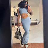 Women Top & Skirt 2 Piece Set Summer round Neck Midriff-Baring T-shirt Sheath Skirt Suit