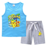 Children Pokemon Pikachu Tshirts & Shorts Summer Vest Middle Pants Sports Casual Thin Two Pieces