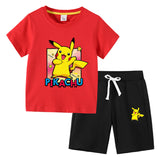 Children Pokemon Pikachu Tshirts & Shorts Cotton Children Short Sleeve Shorts Two Pieces