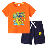Children Pokemon Pikachu Tshirts & Shorts Cotton Short Sleeve Shorts Two Pieces Neutral
