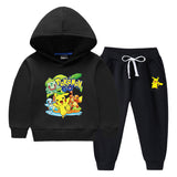 Children Pokemon Pikachu Hoodie & Pant Set Fleece Lined Padded Warm Keeping Winter Clothes Sweatershirt