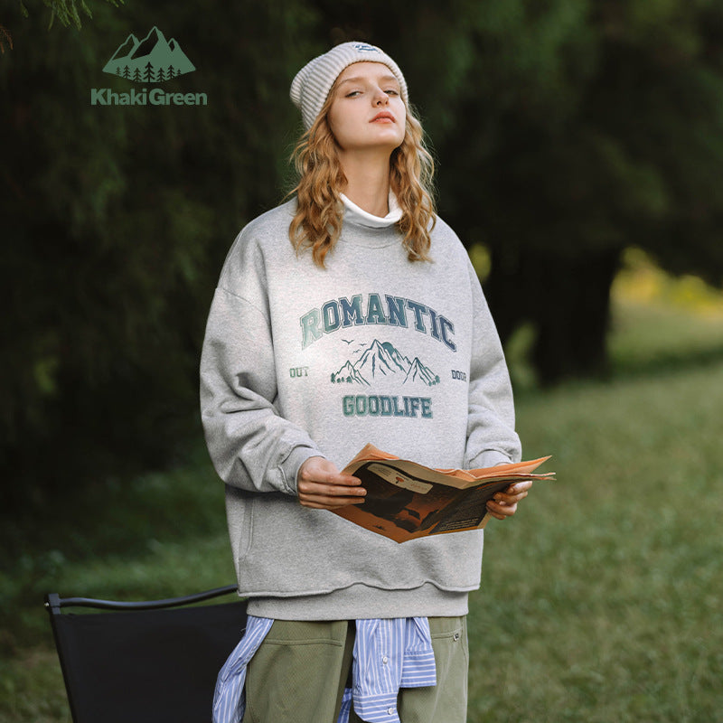 Diana Harvard Sweatshirt Polar Fleece Snow Mountain Letter Chameleon Printed Sweater