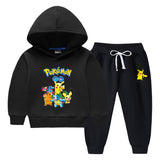 Children Pokemon Pikachu Hoodie & Pant Set Fleece Lined Padded Warm Keeping Winter Clothes Sweatershirt