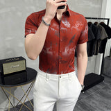 Men's Shirts Men's Printed Shirt Summer Digital Printing Lapel Yarn-Dyed Fabric Slim Fit