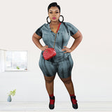 Women Plus Size Co-OrdsV Collar Shorts Short Sleeve Fashion Casual Two-Piece Suit