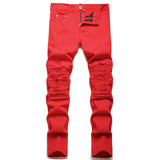 J Shaped Jeans Beggar Men's Jeans Slim Straight Ripped Large Size Pleated