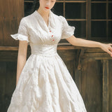 Women Cottagecore Dress Summer Retro Style Waist Dress Lady Gentle Long Dress
