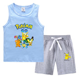 Children Pokemon Pikachu Tshirts & Shorts Vest Middle Pants Sports Casual Thin Two Pieces