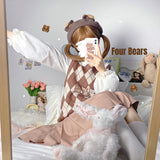 Gothic Lolita Harajuku Style Clothing Four Bear Rhombus Color Matching Sleeveless Sweater Vest