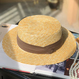 Straw Hat Flat Straw Hat Female Summer Sun-Proof Flat Brim Straw Beach Hat