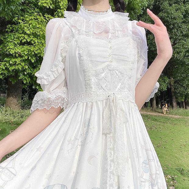 Gothic Lolita Harajuku Style Clothing Chiffon Cute Lace Lined Lolita Chiffon Half Sleeve Shirt