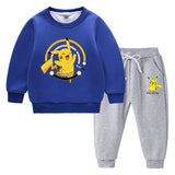 Children Pokemon Pikachu Hoodie & Pant Set Fleece Lined Padded Warm Keeping Winter Clothes Sweatershirt Suit