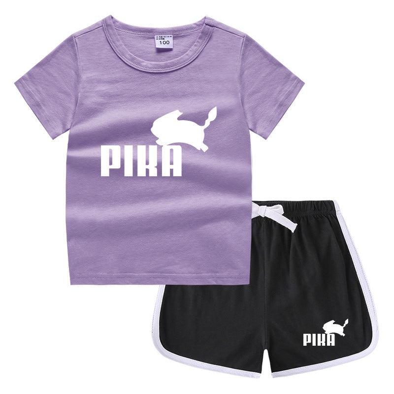 Children Pokemon Pikachu Tshirts & Shorts Casual Sports Sweat-Absorbent Suit Neutral