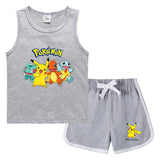 Children Pokemon Pikachu Tshirts & Shorts Casual Sports Vest Sleeveless Undershirt Suit Neutral