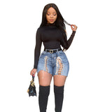 Women Plus Size Denim Shorts Fashion Personality Bandage Denim Shorts