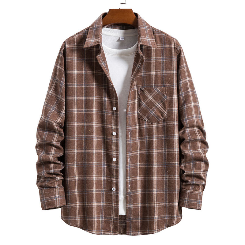 Mens Flannel Jacket Men's Plaid Shirt Stylish Loose plus Size Brushed Shirt Men