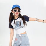 After Prom Shirt Printed Slim Fit Slimming and Short T-shirt Contrast Color Raglan Sleeve