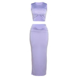 Women Top & Skirt 2 Piece Set Summer round Neck Midriff-Baring T-shirt Sheath Skirt Suit
