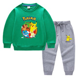 Children Pokemon Pikachu Hoodie & Pant Set Sweater Suit Solid Color Cotton Warm Trend