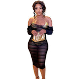 Kesha Black Dress Sexy Slim Hollow out See-through off-Shoulder Dress for Women