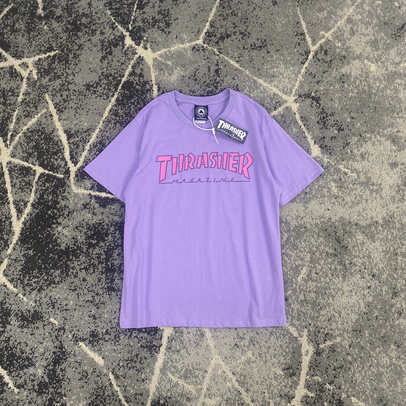 Thrasher T Shirt Flame Print T-shirt round Neck Loose Couple Style