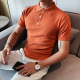 Men Short Sleeve T-Shirt Thin Knitted Polo Shirt
