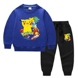 Children Pokemon Pikachu Hoodie & Pant Set Two-Piece Solid Color Baby Cotton Sweater Set