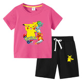 Children Pokemon Pikachu Tshirts & Shorts Short Sleeve Shorts Suit Leisure Sports Neutral