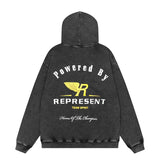 Present Hoodie Power by Present 22ss European and American High Street Washed and Worn Vintage Hoodie Hooded Sweater for Men and Women