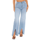 Women Plus Size Jeans High Waist Slim Fit Slit Bell-Bottom Pants