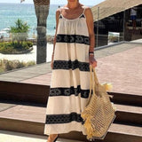 Women Bohemian Dress Women's Summer Sexy Strap Backless Striped Printed Dress