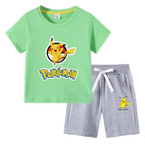 Children Pokemon Pikachu Tshirts & Shorts Cotton Short Sleeve Shorts Two Pieces Neutral