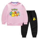 Children Pokemon Pikachu Hoodie & Pant Set Pure Color Cotton Quality Sweatshirt Set Trousers