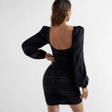 Dakota Johnson Red Mini Dress Sexy Backless Square Collar Long Sleeve