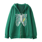 Skeleton Hoodie Winter Fleece Women's Long Sleeve Hoodie Heart-Shaped Clothes Printed Zipper