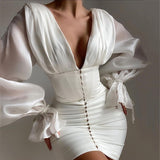 Women Summer Dresses Mini Dress Spring Sexy V-neck Satin Backless Dress